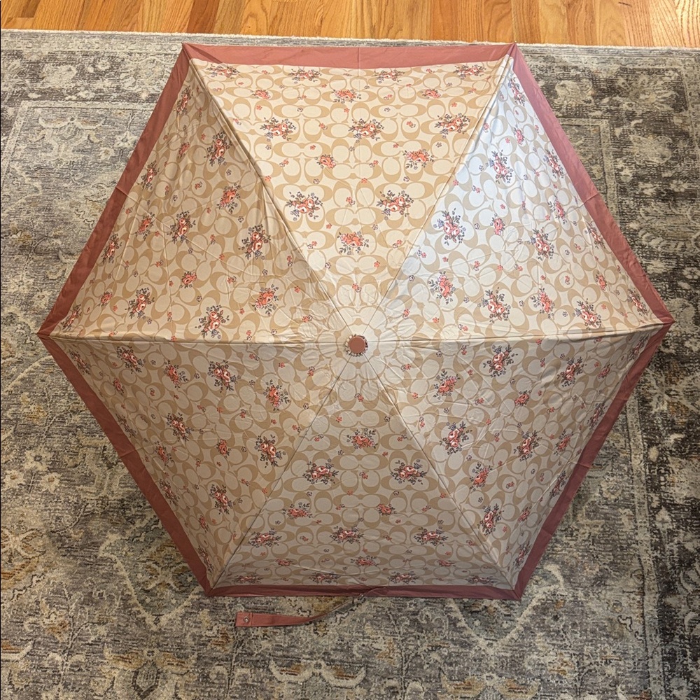 Coach Beige and Pink Floral Umbrella